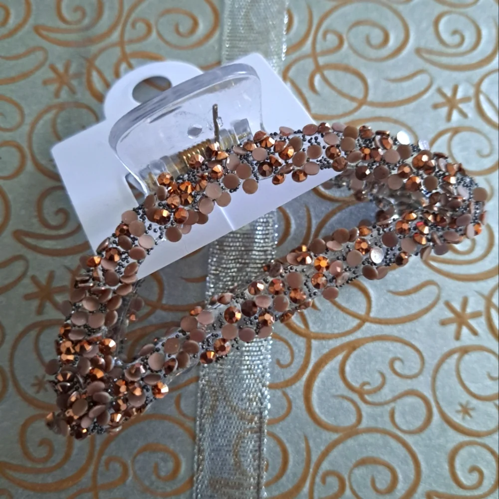 Fashion Jewelry Tan Copper Rhinestone Hair Clip New